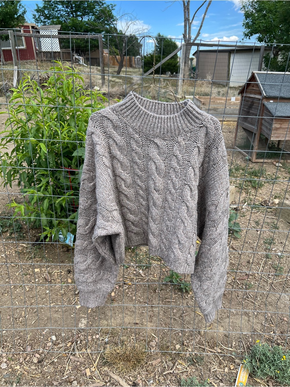 Altar'd State Cable Knit Mock Neck Sweater - Taupe 10 percent WOOL